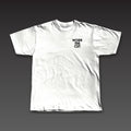 Haymaker Tee in white, Work the Cut stacked on the left chest