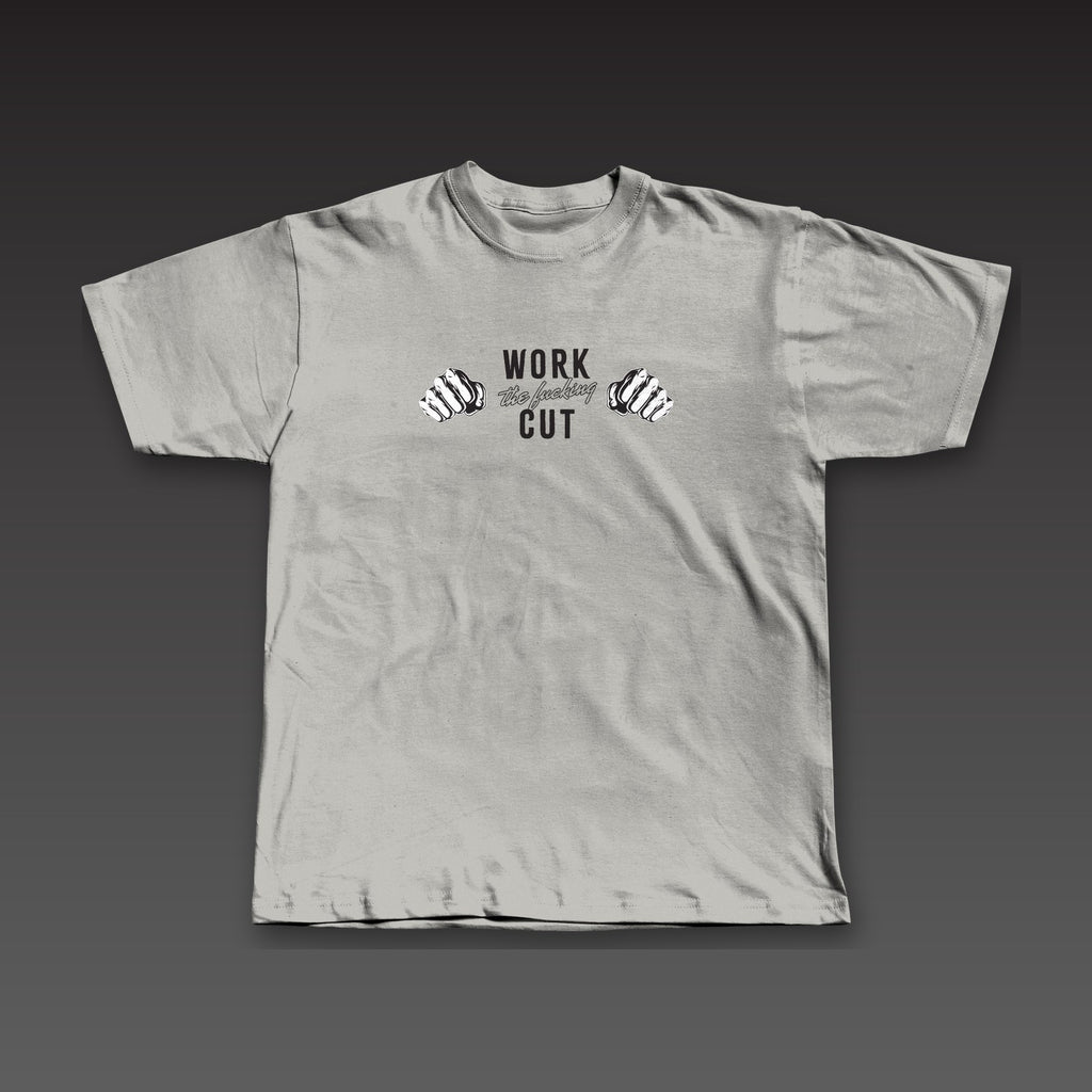 One-Two Tee in athletic grey, two fists with the full phrase across the chest