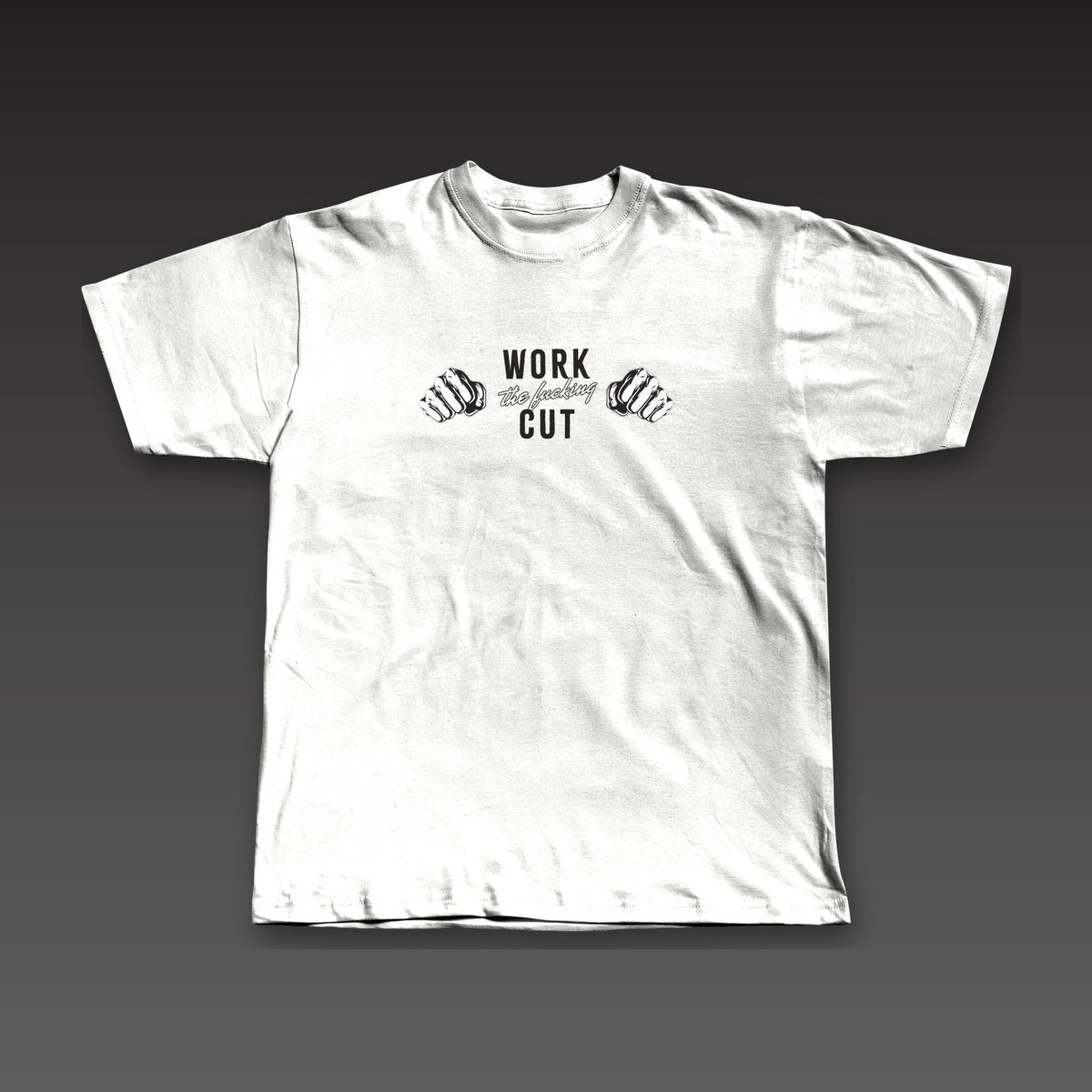 One-Two Tee in white, two fists with the full phrase across the chest