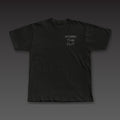 Split Decision Tee in black, dotted Work the Cut stacked on the left chest