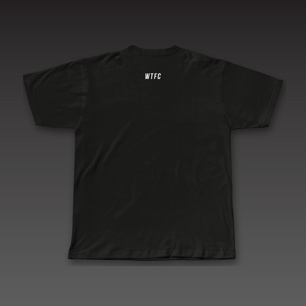 Headliner Tee in black, a small WTFC below the back collar