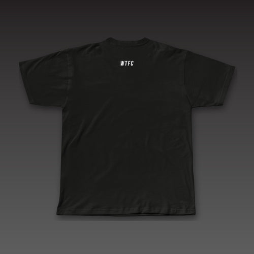 Headliner Tee in black, a small WTFC below the back collar