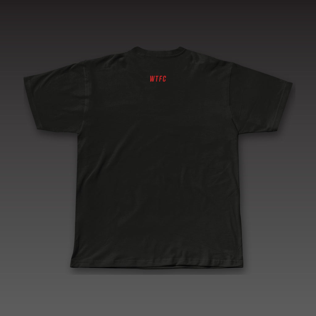 Headliner Tee in black / red, a small WTFC below the back collar
