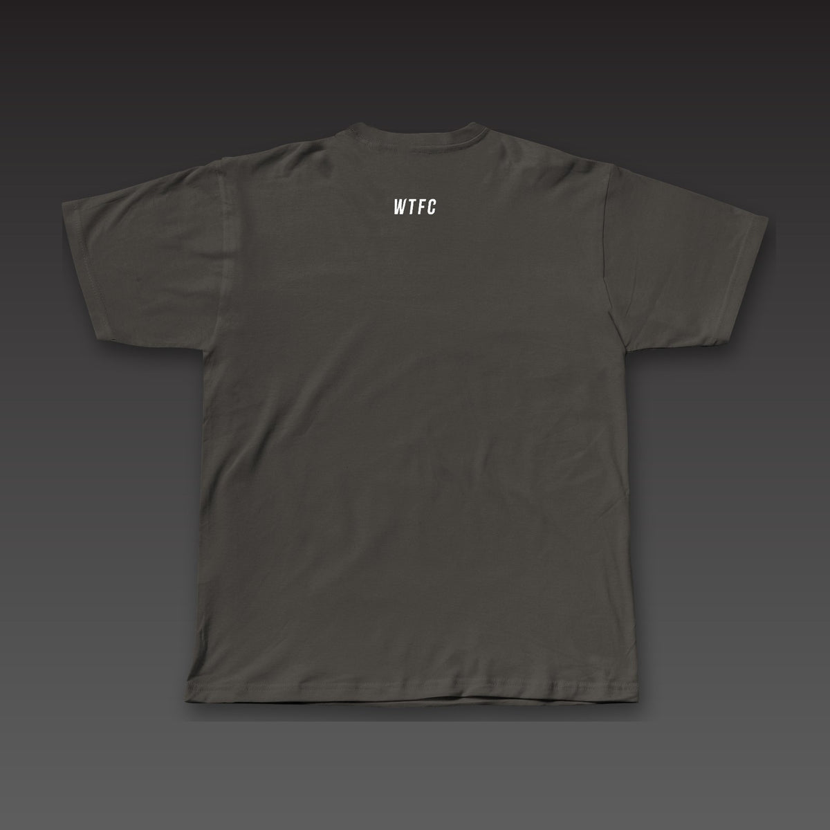 Headliner Tee in charcoal black, a small WTFC below the back collar