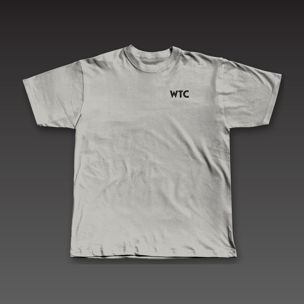 Heavyweight Tee in athletic grey, geometric WTC on the left chest
