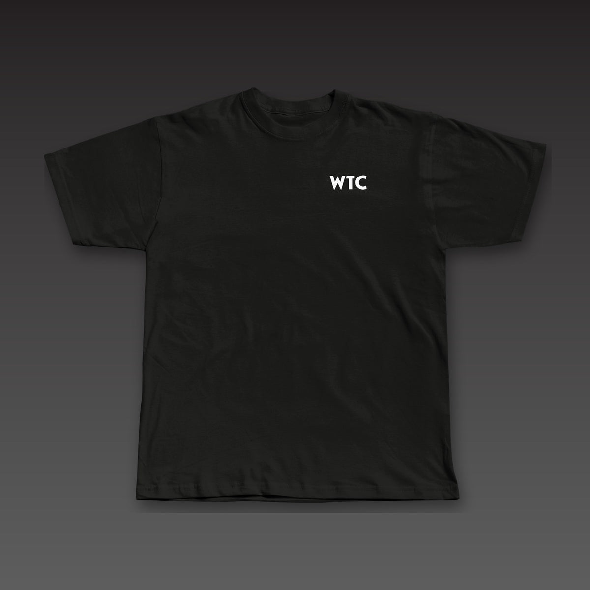 Heavyweight Tee in black, geometric WTC on the left chest