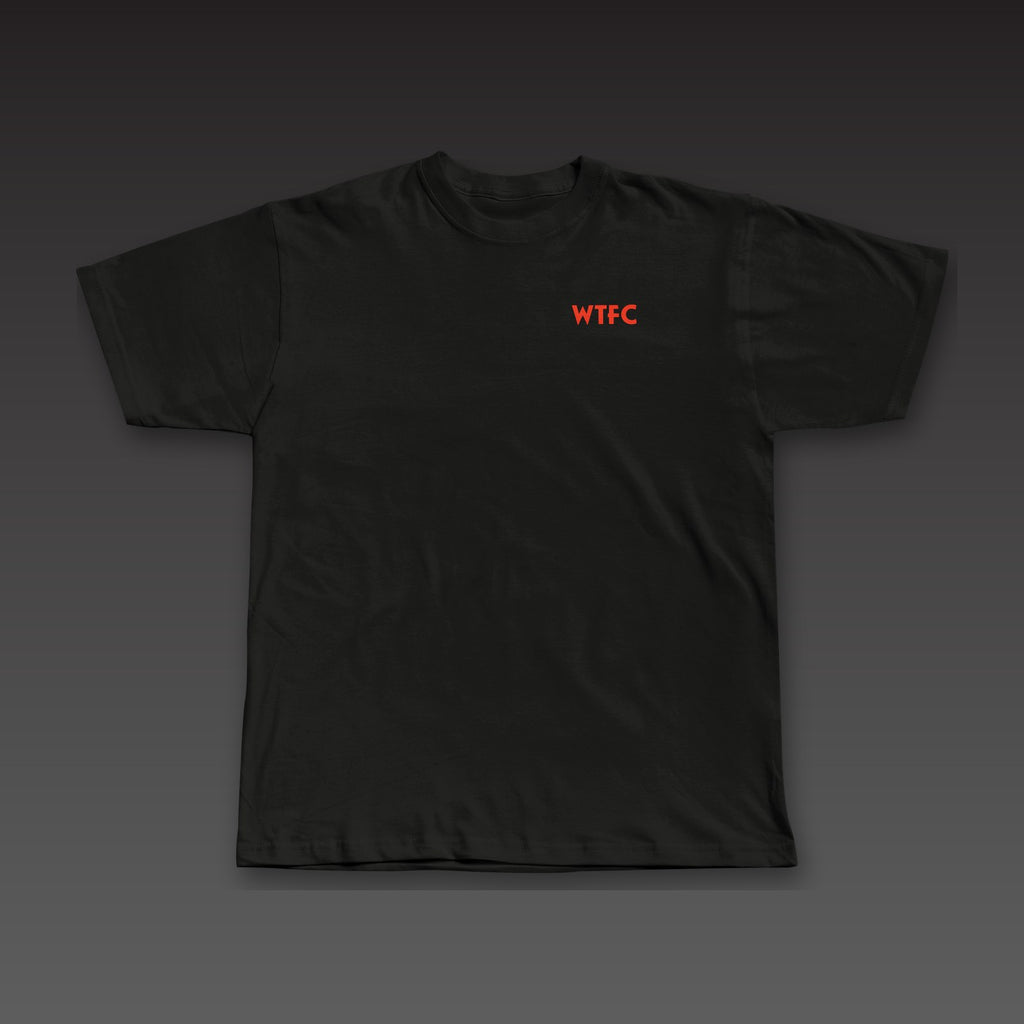 Uppercut Tee in black / blood orange, geometric Work the Cut stacked on the left chest
