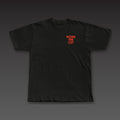 Uppercut Tee in black / blood orange, geometric Work the Cut stacked on the left chest