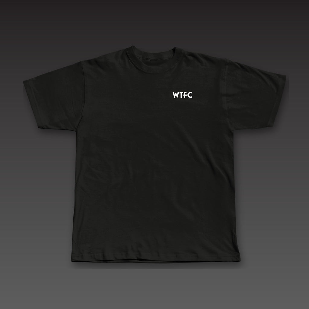 Uppercut Tee in black, geometric Work the Cut stacked on the left chest