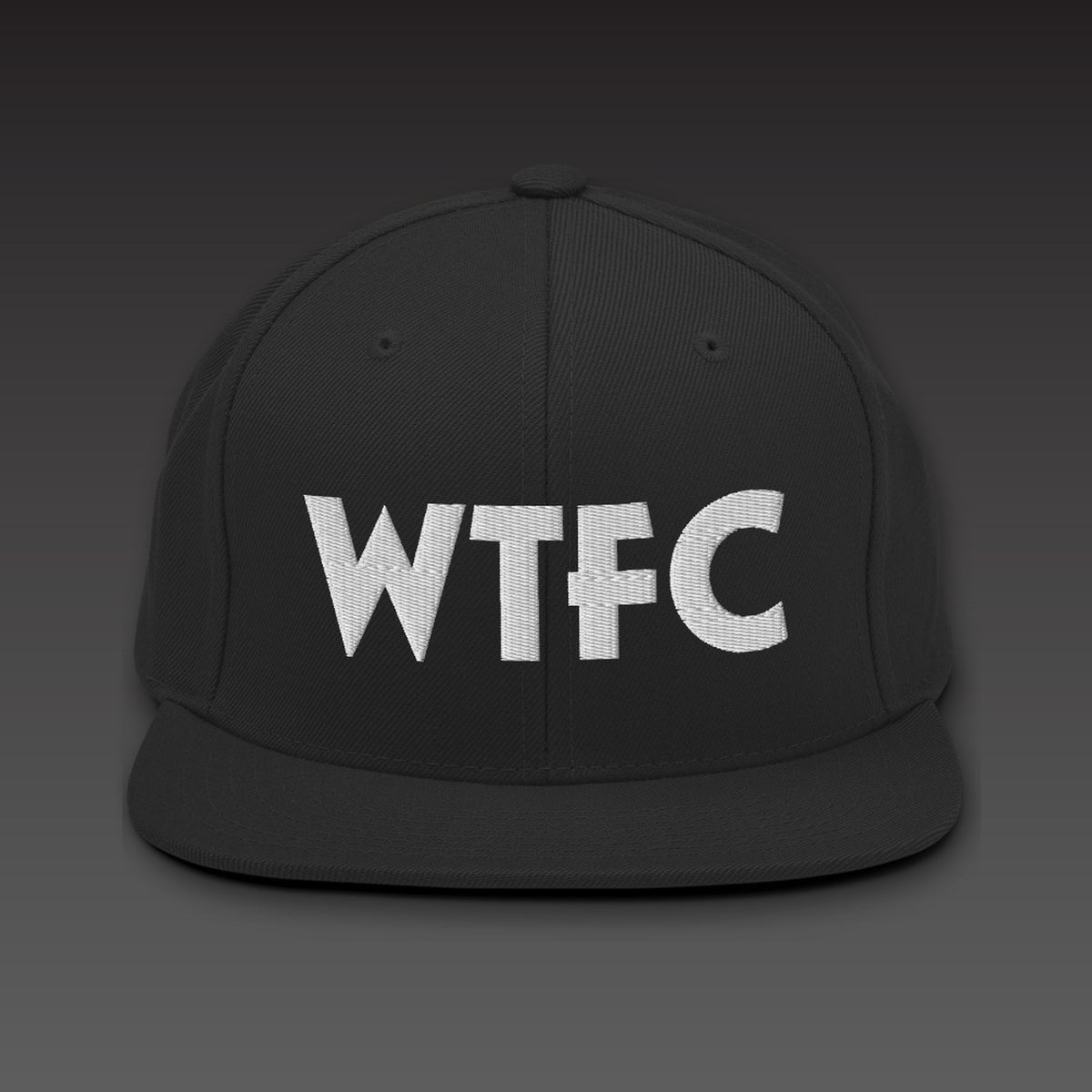 Puff Snapback in black / white, WTFC in white 3D puff embroidery on the front