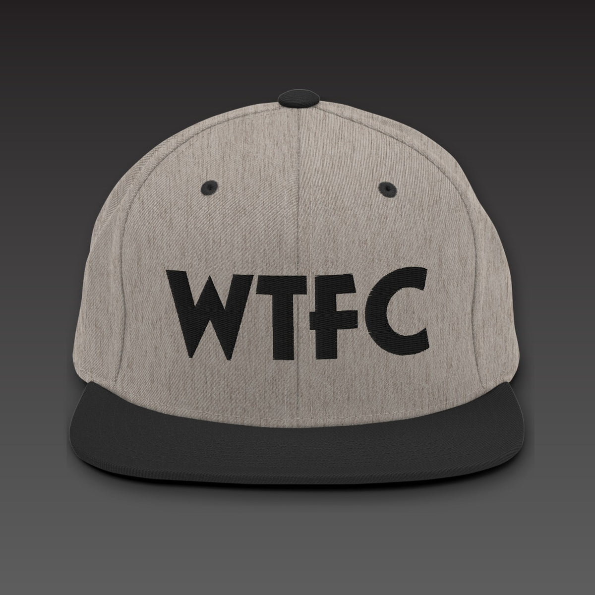 Puff Snapback in heather / black, WTFC in black 3D puff embroidery on the front