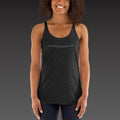 Script Chest Tank in vintage black, the phrase in white script across the chest, shown on a model