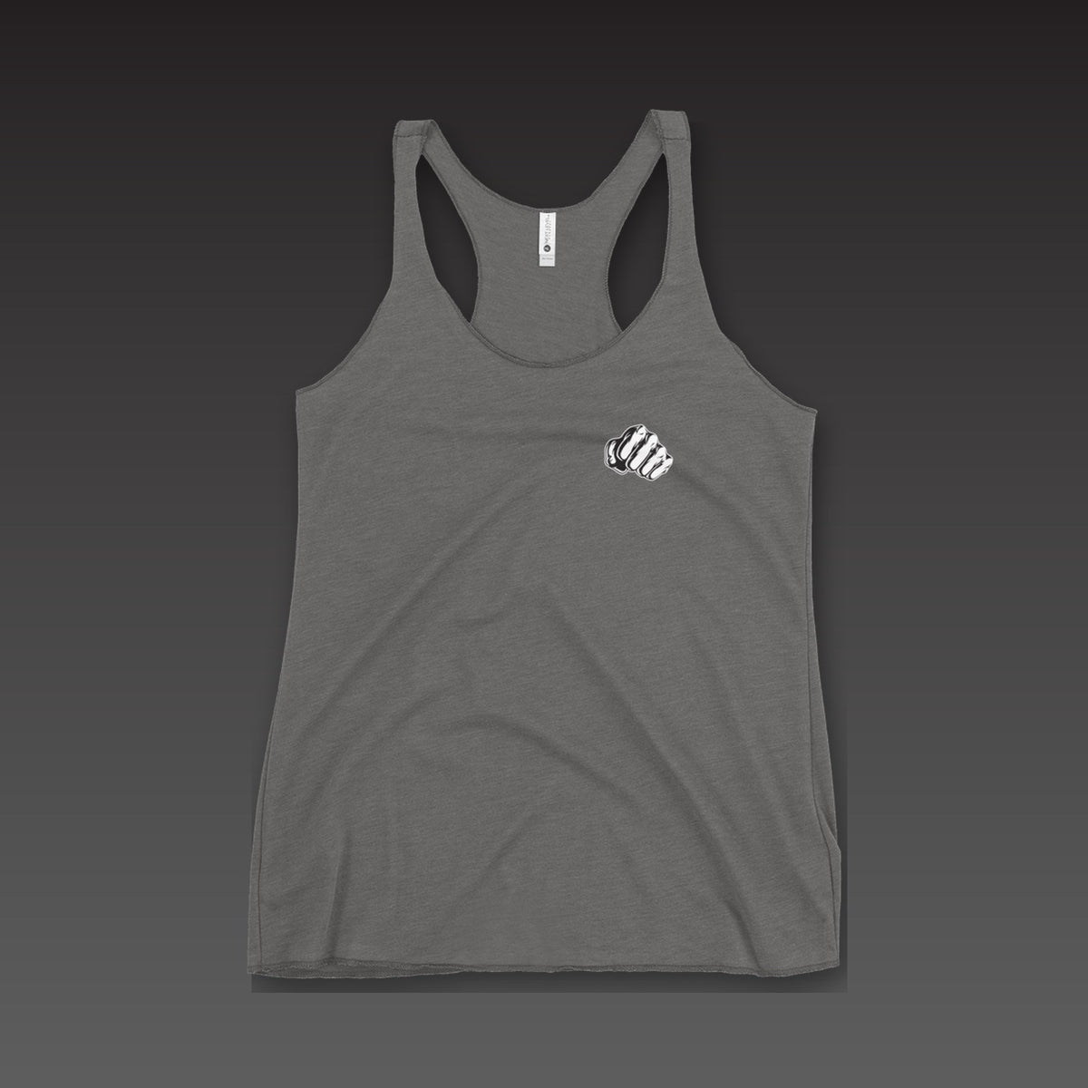 Spine Script Tank in premium heather, a fist on the left chest