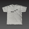 Late Rounds Tee in athletic grey, Work the Cut climbing up across the chest