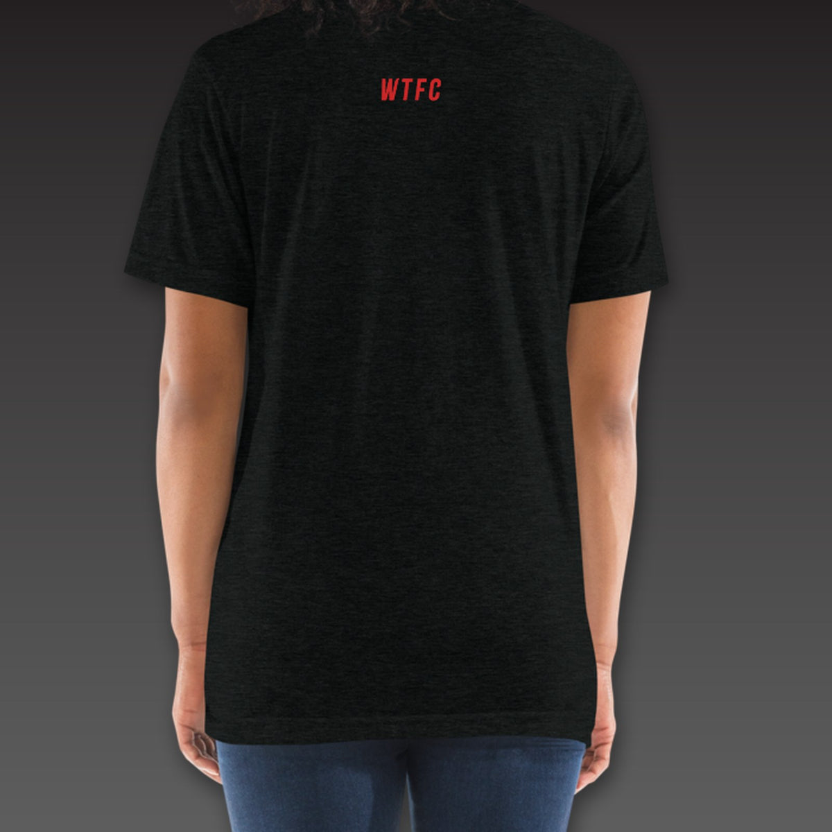 Women's Headliner Tee in black / red, a small WTFC below the back collar