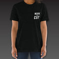Women's Cutman Tee in black, Work the Cut stacked on the left chest