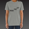 Women's Late Rounds Tee in athletic grey, Work the Cut climbing up across the chest